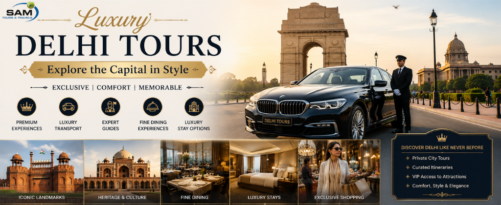 Luxury Delhi tour with a premium chauffeur-driven car and iconic landmarks for an exclusive sightseeing experience in New Delhi.