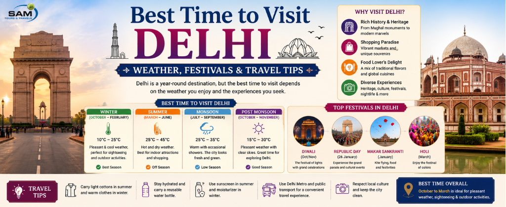 Best time to visit Delhi featuring pleasant weather, vibrant festivals, iconic landmarks, and essential travel tips for an unforgettable trip.